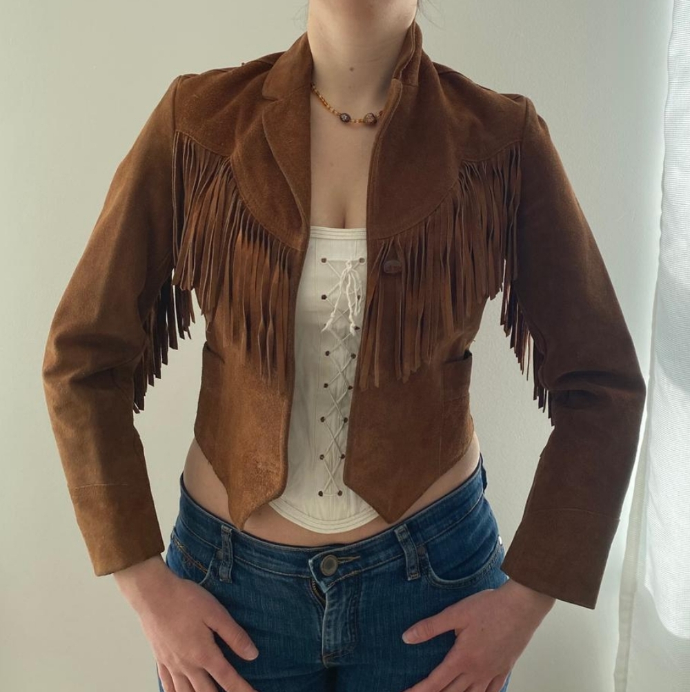 Vintage Suede Leather Brown Fringe Western Jacket - Picture 2 of 9